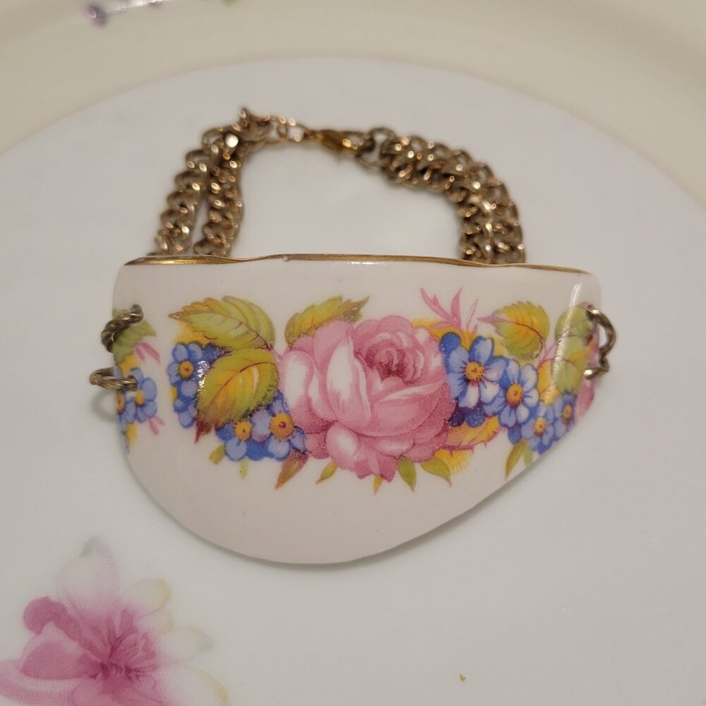 Broken China Jewelry Bracelet – Queen Anne "Serenade" Vintage Porcelain